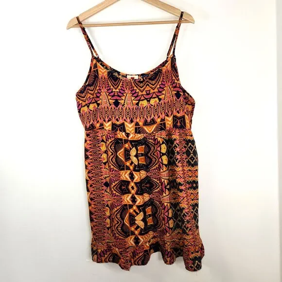 Babydoll Geometric Boho 90s Spaghetti Strap Dress Size XL - Picture 1 of 8